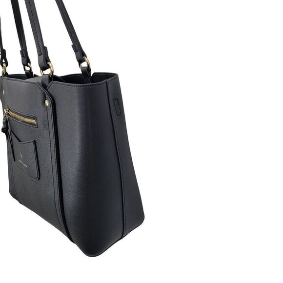 Nanette Lepore Black Vegan Faux Leather Tote Bag Multiple Pockets Shoulder Large - Picture 8 of 11